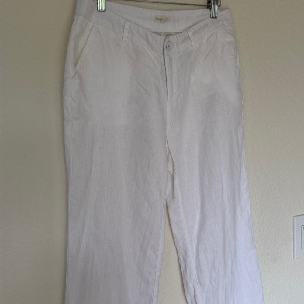 Garnet Hill White Linen Wide Leg Pants 4 - Picture 7 of 9